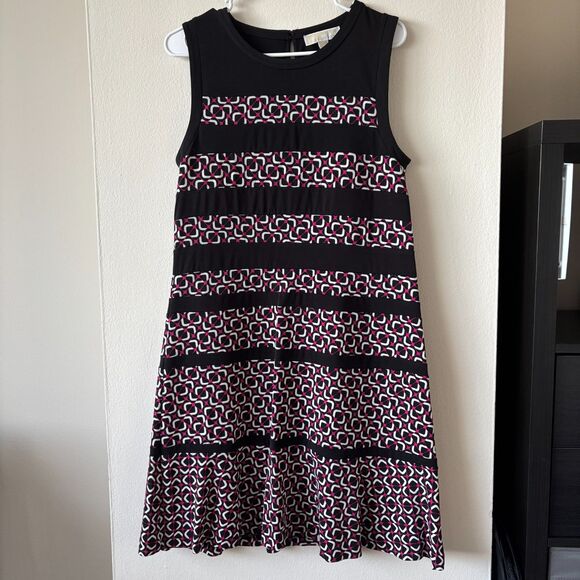 Michael Michael Kors Black and Purple Striped Patterned Tank Dress - Size L - Picture 1 of 6